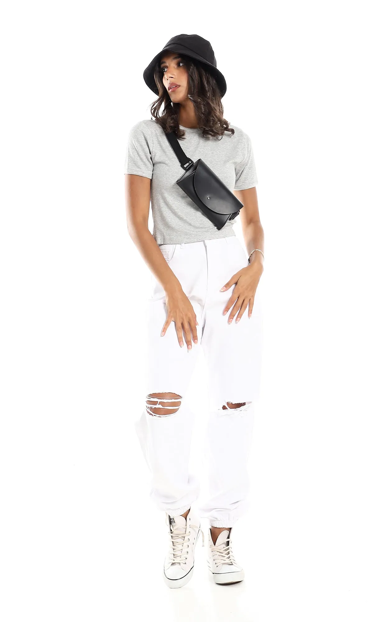 97188 Ribbed Round Neck Slip On Heather Grey Crop Top