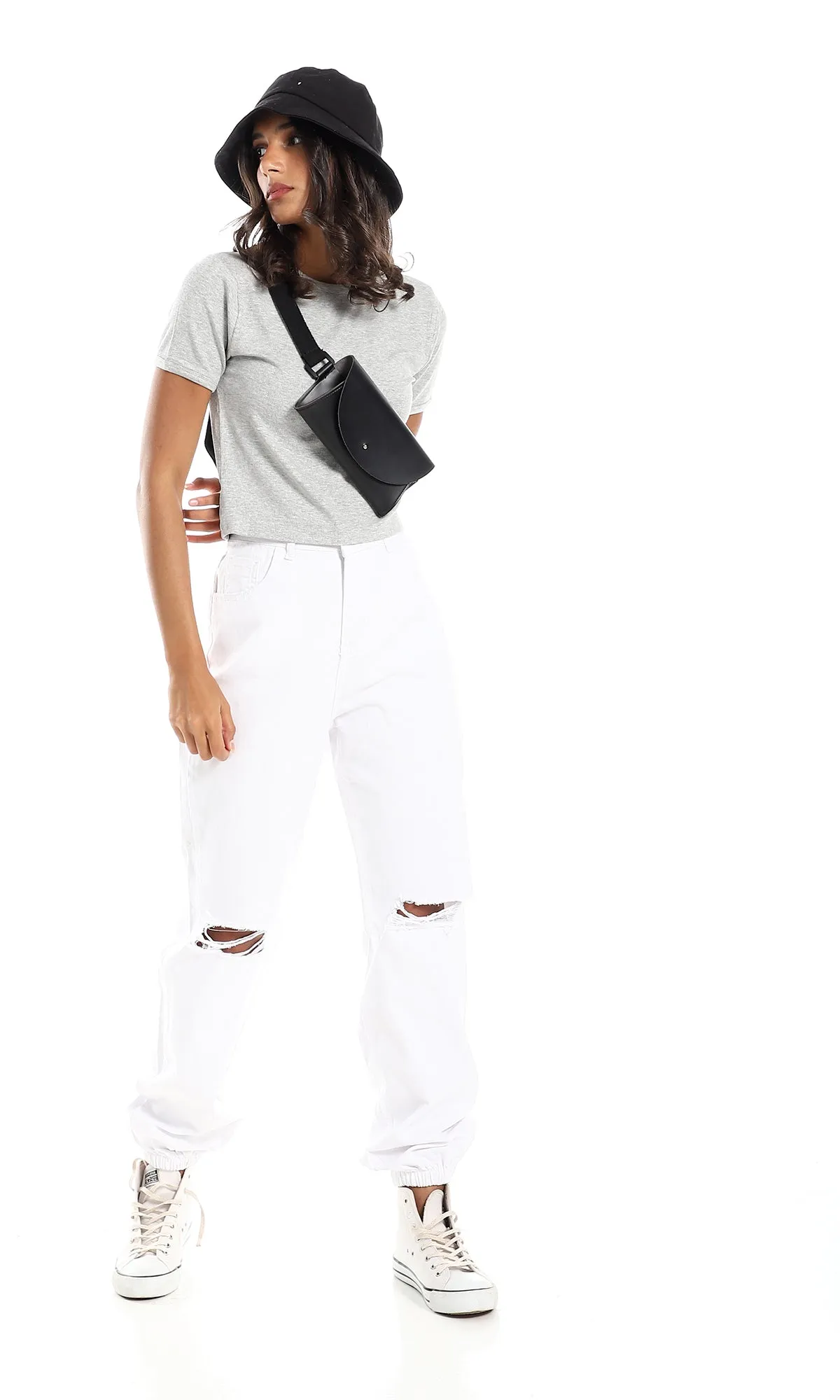 97188 Ribbed Round Neck Slip On Heather Grey Crop Top