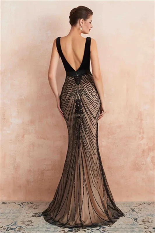 Black Mermaid Velvet Evening Dress