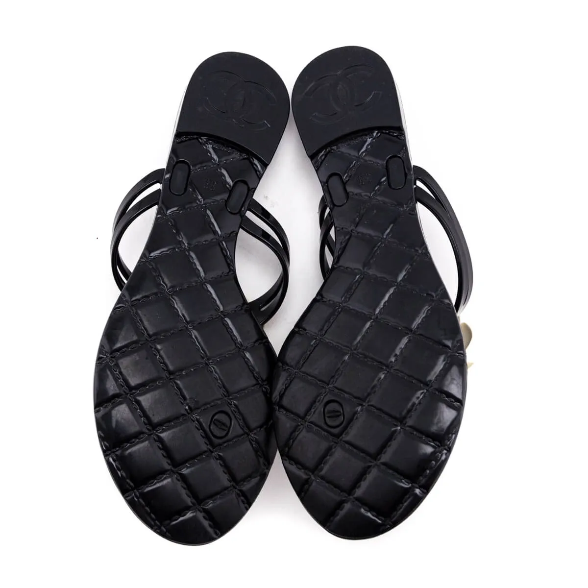 Chanel Black & Ivory Camellia Jelly Sandals Size US 8 | EU 38
