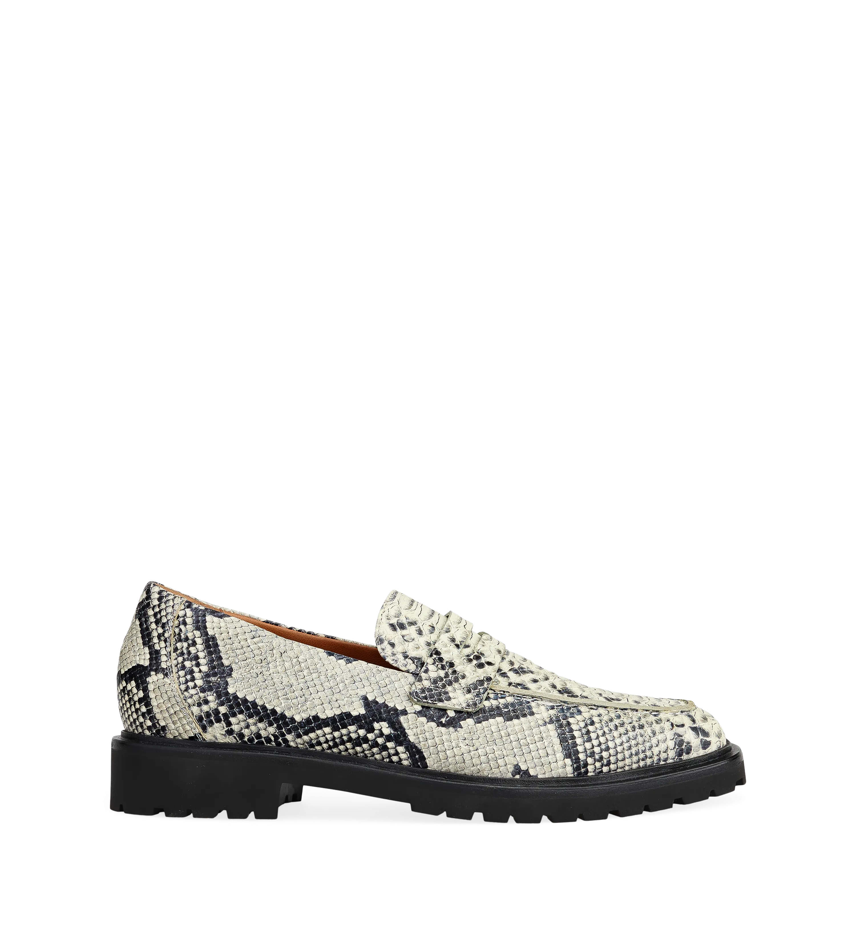 Elaenia Monochrome Snake Print Leather Loafers