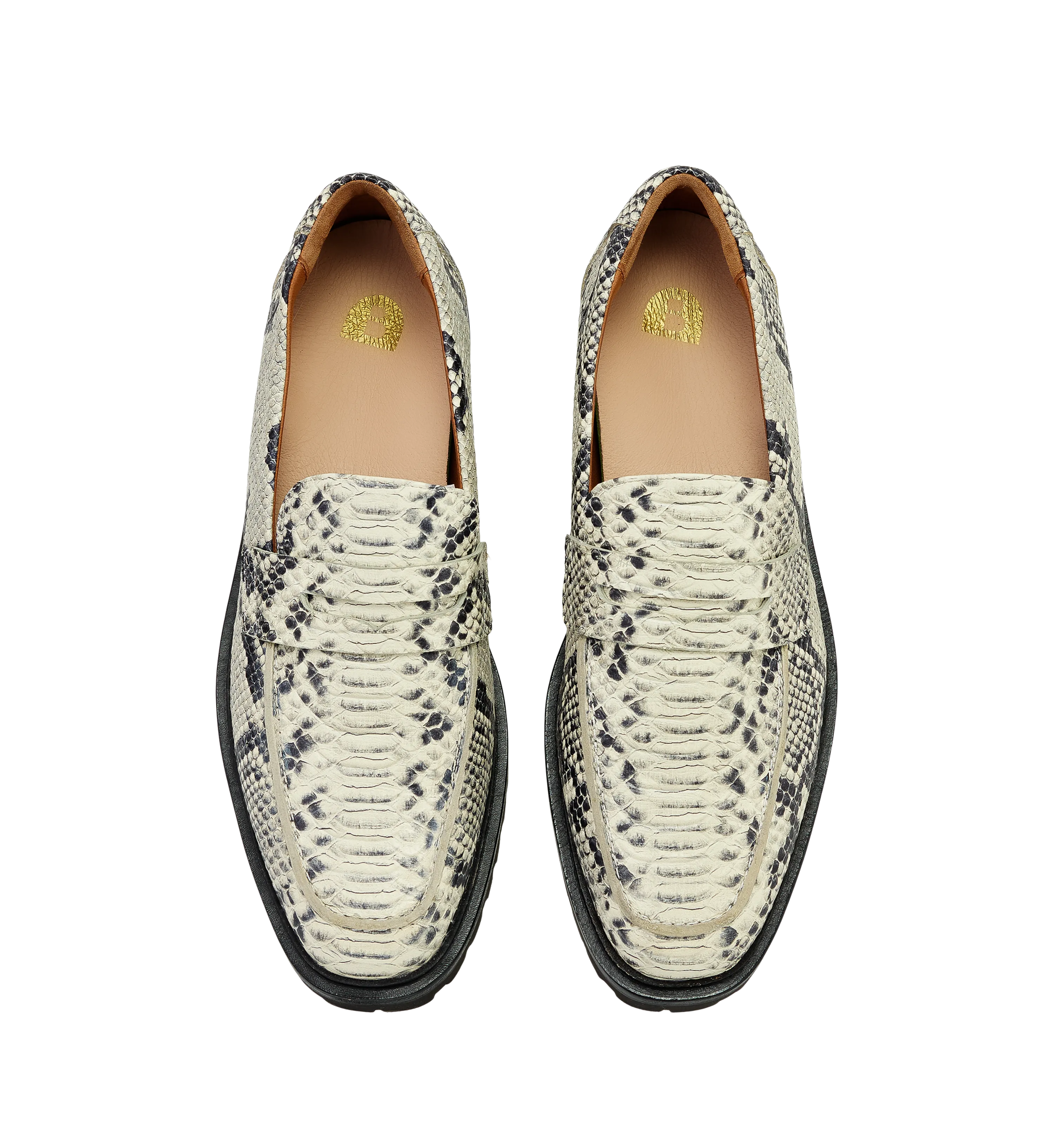 Elaenia Monochrome Snake Print Leather Loafers