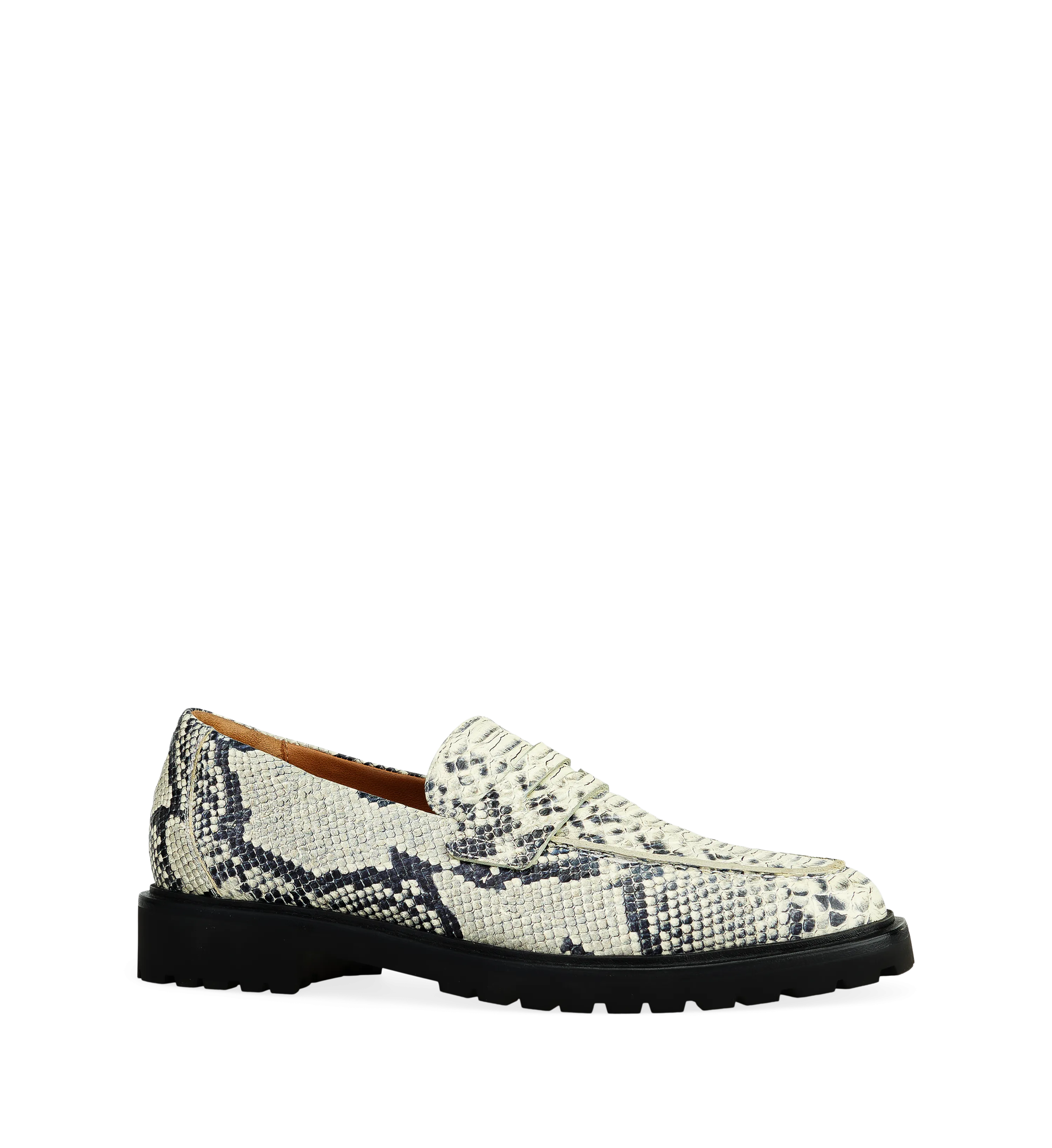 Elaenia Monochrome Snake Print Leather Loafers
