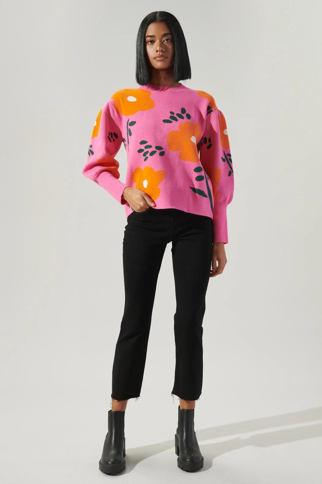 Fresh Pick Floral Puff Sleeve Sweater