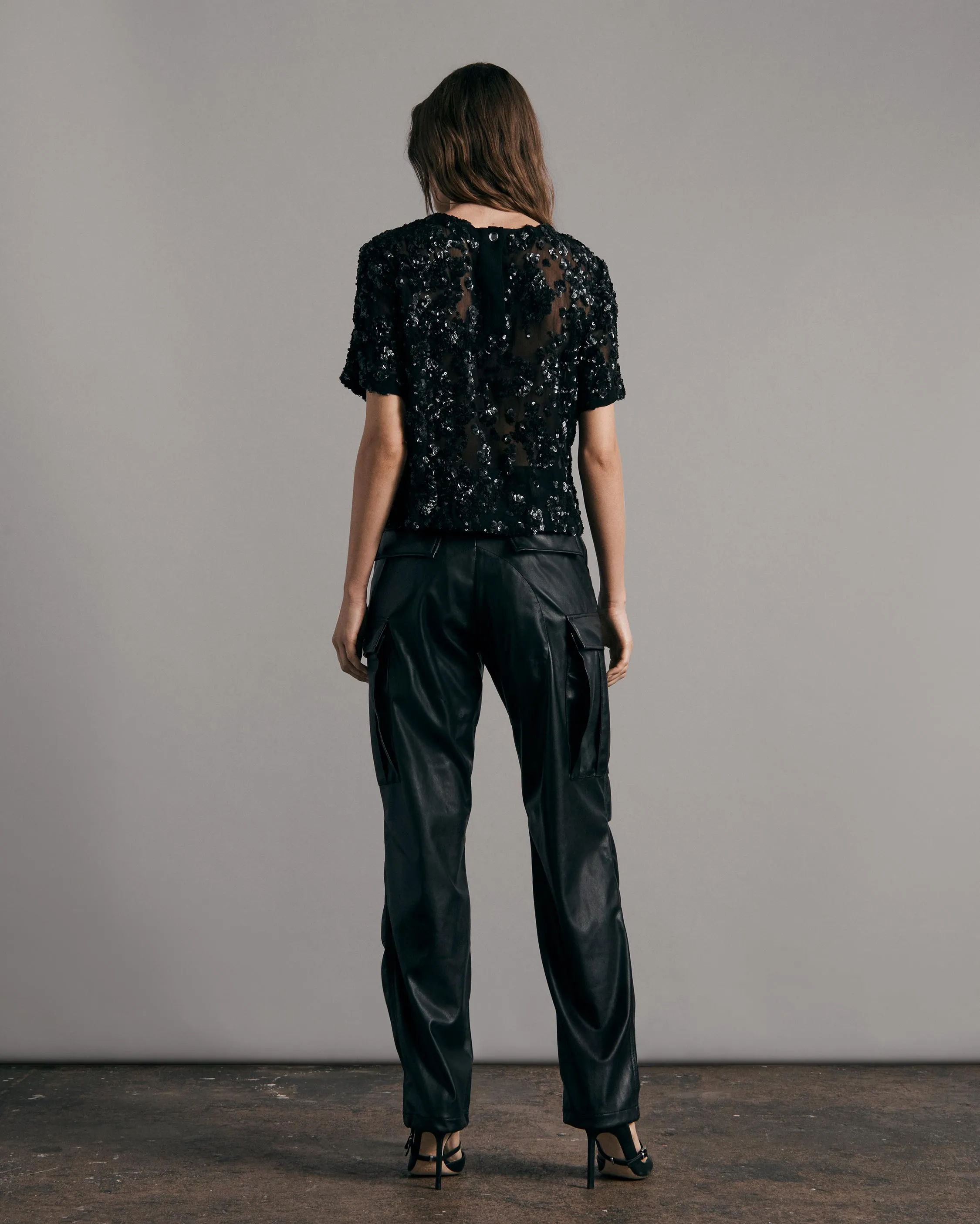 Gia Cropped Sequin Top Black