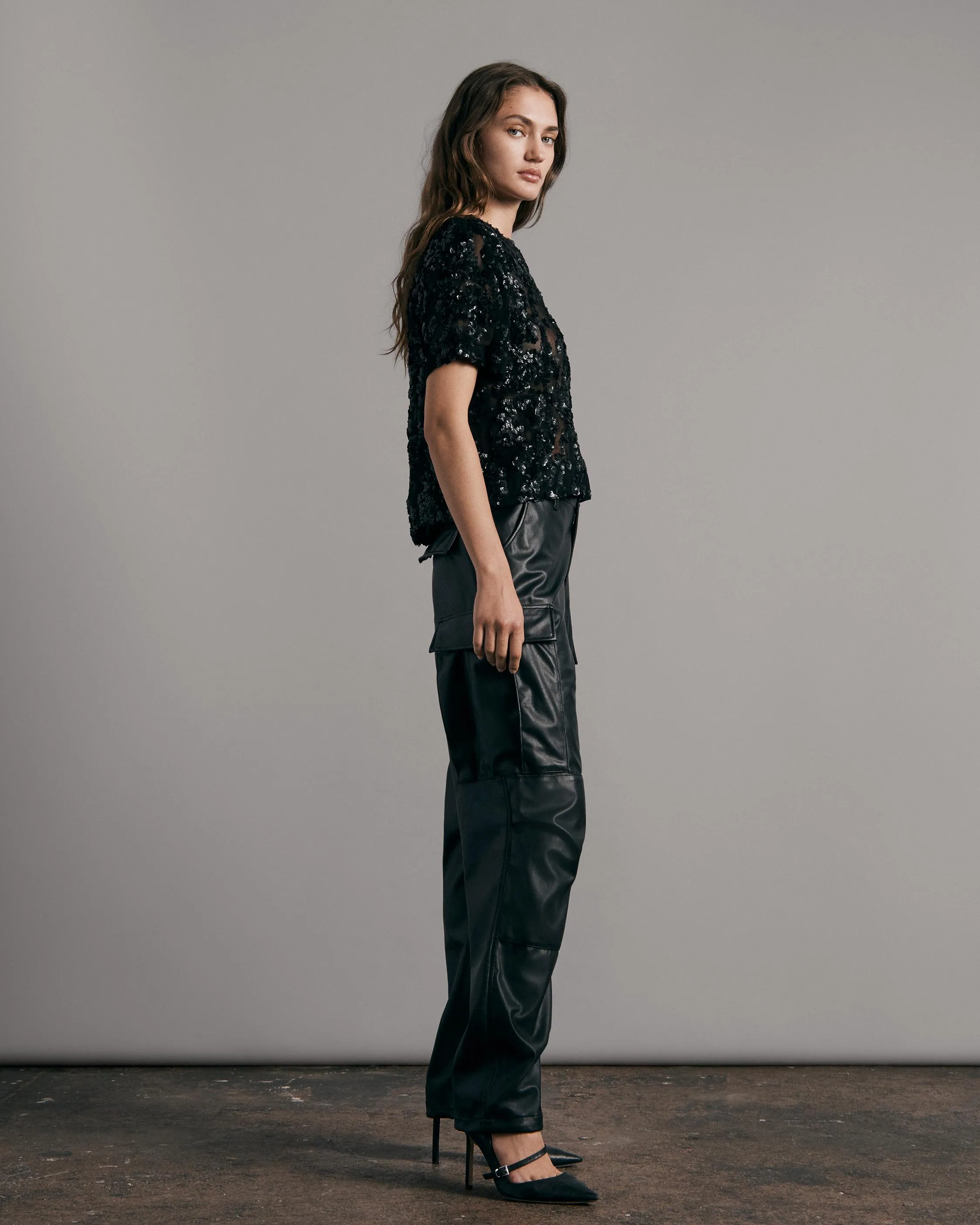 Gia Cropped Sequin Top Black