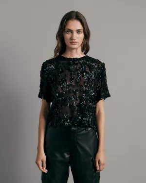 Gia Cropped Sequin Top Black