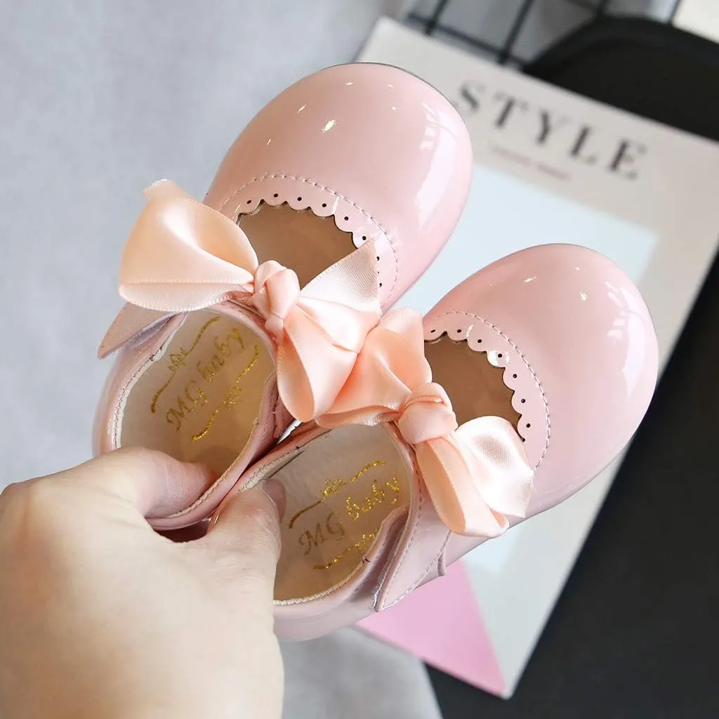 Infant Girls Wedding Dress Shoes Bow Ballet Princess Mary Jane lats First alker Baby Girl Shoes for Party Wear