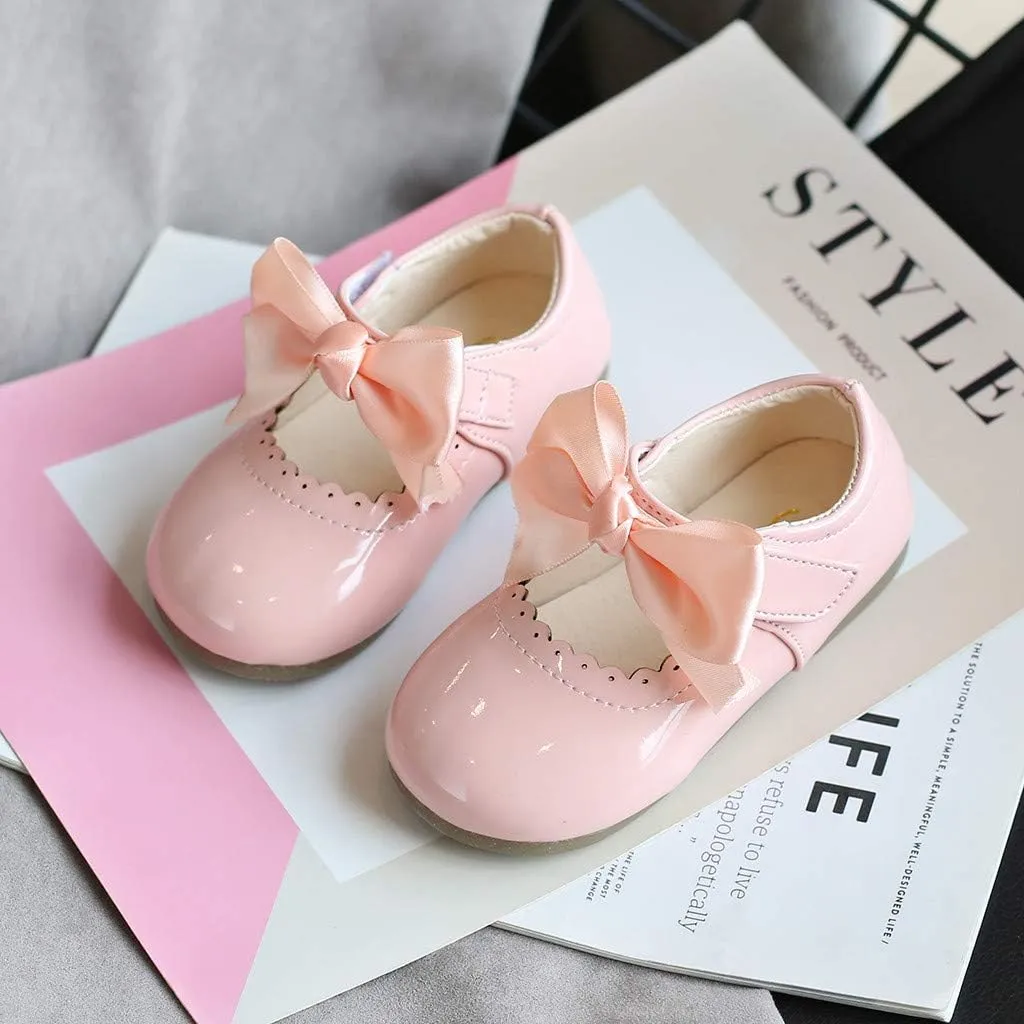 Infant Girls Wedding Dress Shoes Bow Ballet Princess Mary Jane lats First alker Baby Girl Shoes for Party Wear