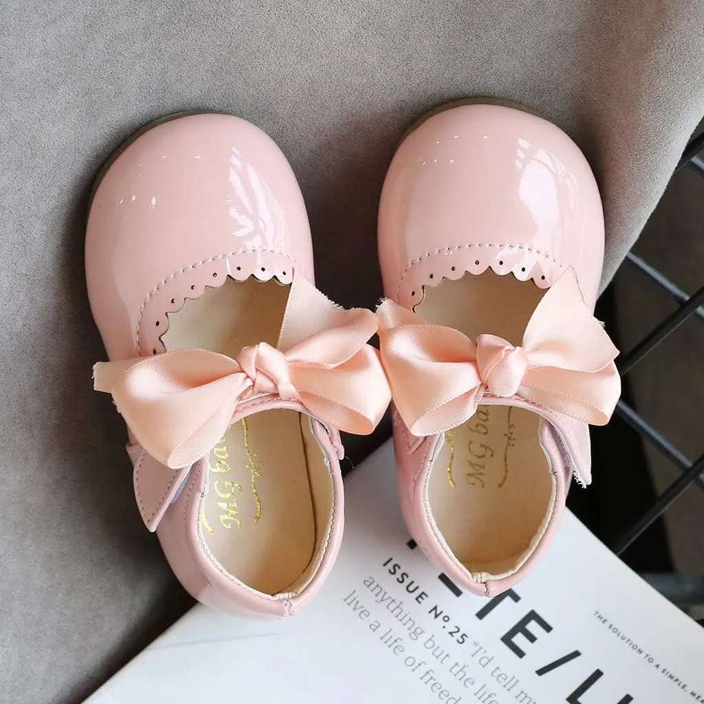 Infant Girls Wedding Dress Shoes Bow Ballet Princess Mary Jane lats First alker Baby Girl Shoes for Party Wear