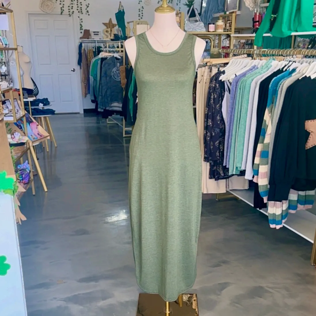 Jessica Curved Hem Maxi Dress (Green)
