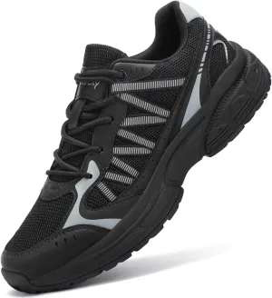 Kricely Men's Walking Shoes Breathable Tennis Running Shoes Lace Up Non Slip Sneakers Athletic Gym Sports Shoes for Men Black Size 9