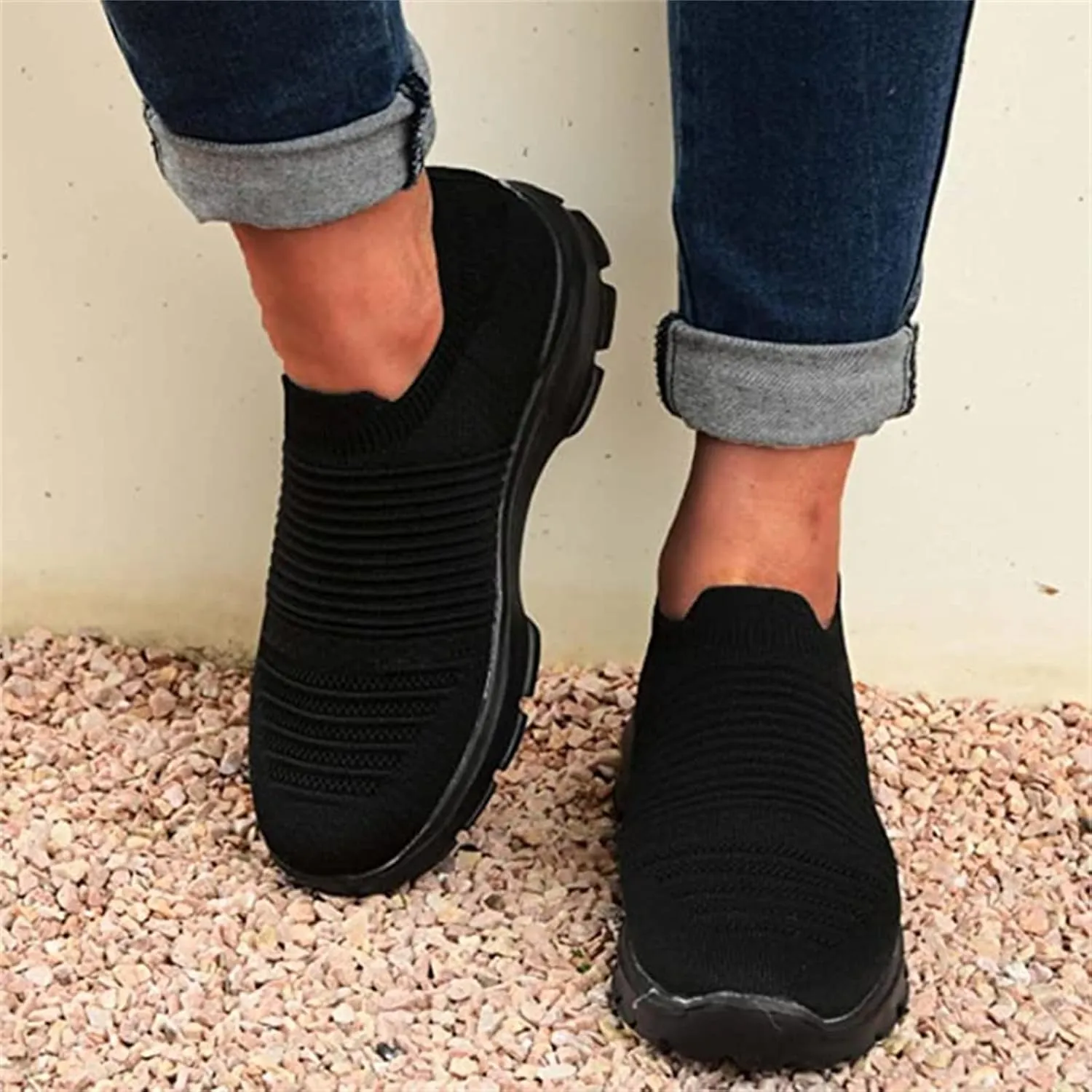Ladmiple Walking Shoes Women Arch Support Slip On Sneakers Breathable Athletic Workout Tennis Running Shoes Gym Sneakers