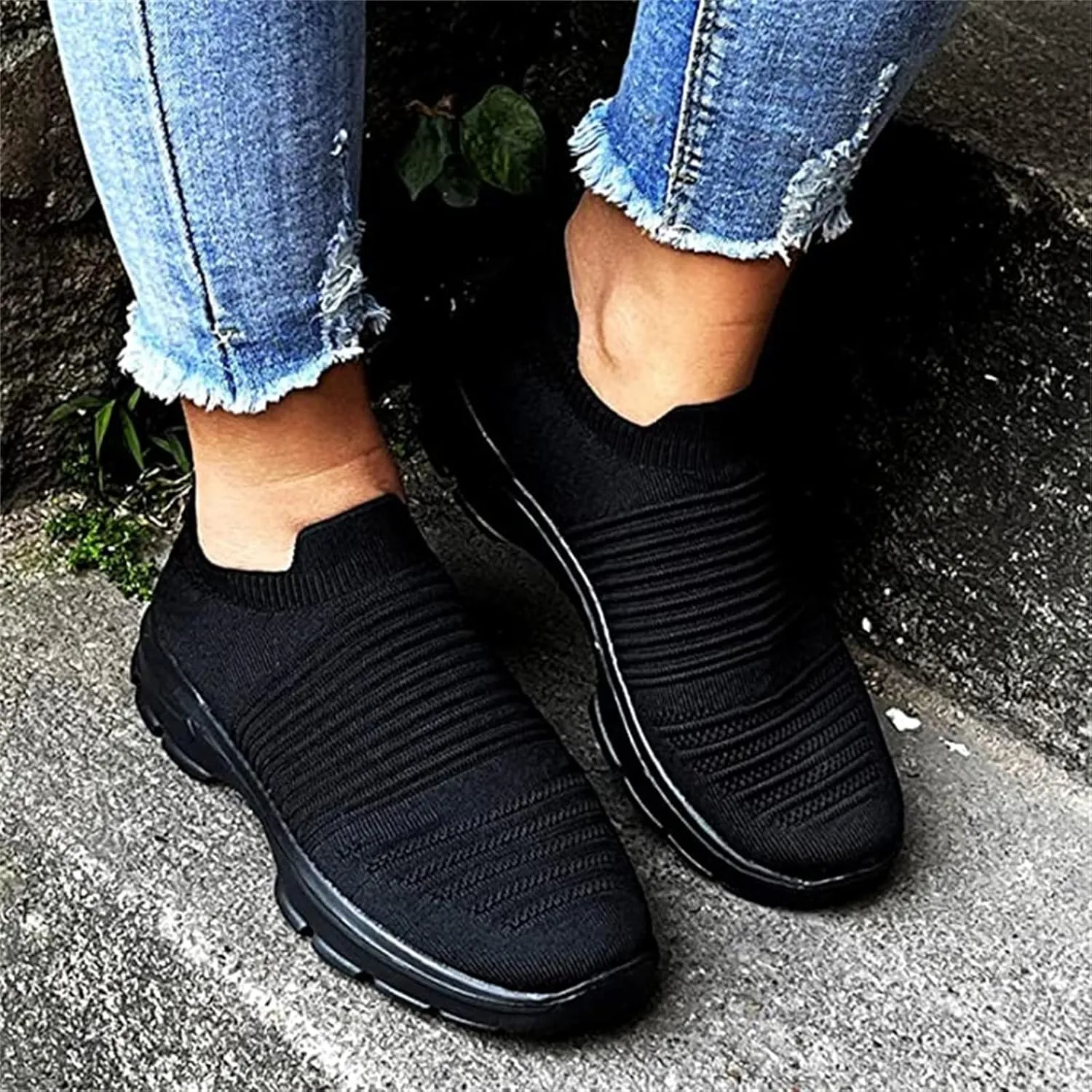 Ladmiple Walking Shoes Women Arch Support Slip On Sneakers Breathable Athletic Workout Tennis Running Shoes Gym Sneakers