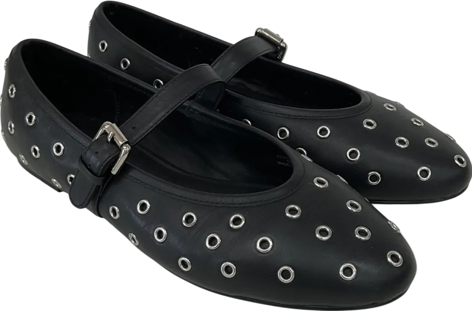 Mint Velvet Black Leather Eyelet Pumps UK 7 EU 40 