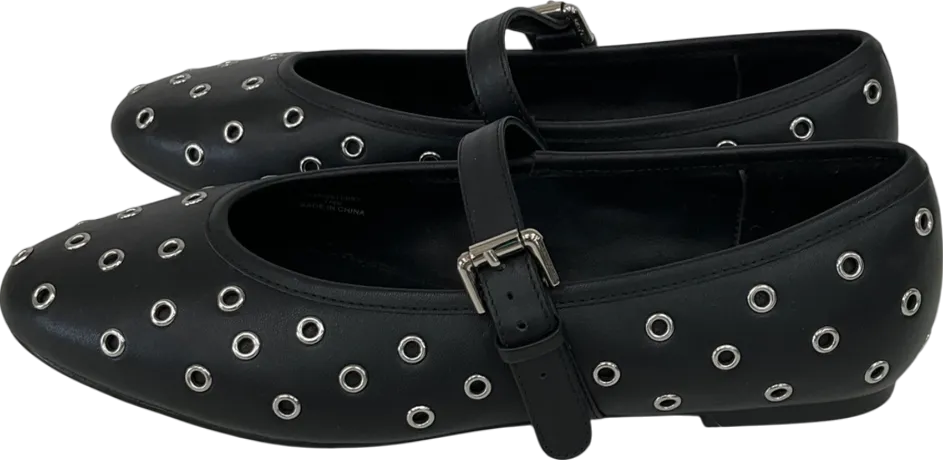 Mint Velvet Black Leather Eyelet Pumps UK 7 EU 40 