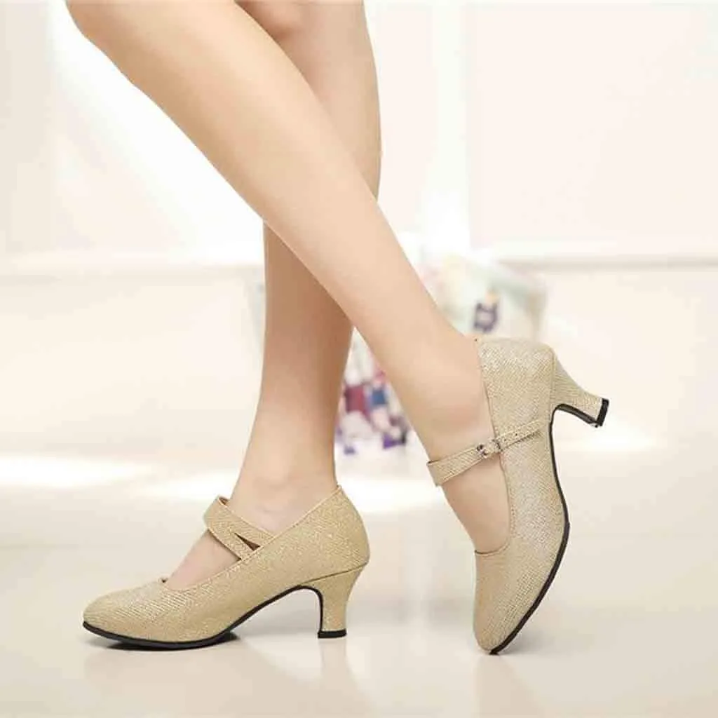 Sandals Women Latin Dance Shoes Heeled Ballroom Tango Party Heels Performance Practice Dance Shoes Latin Dance Sandals