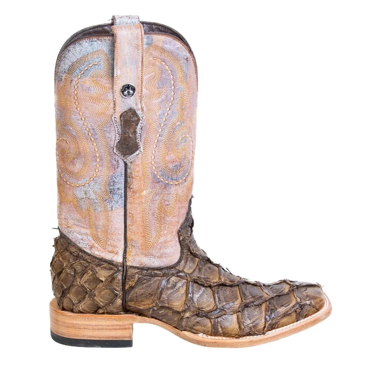 Tanner Mark Men's Genuine Monster Fish Square Toe Boots Brown TMX201326