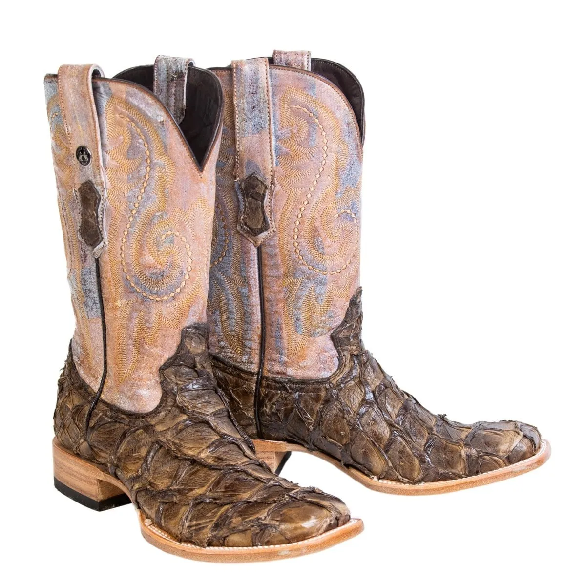 Tanner Mark Men's Genuine Monster Fish Square Toe Boots Brown TMX201326