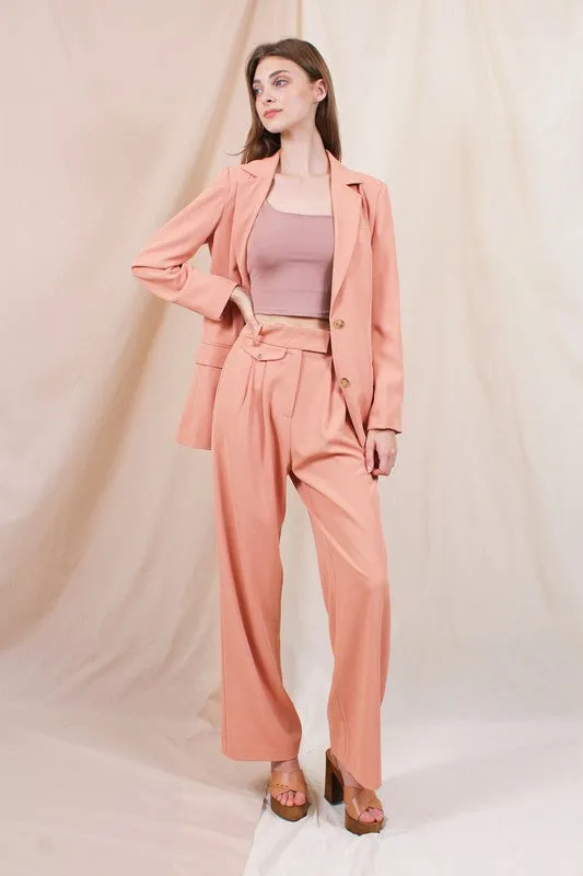 Tracy Hi Waisted Pleated Crepe Trousers - Peach Fuzz
