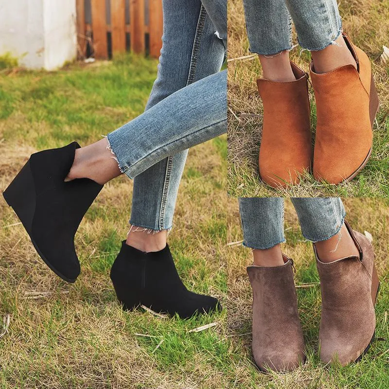 Women Winter Fashion Medium High Leopard Suede Wedge Boots