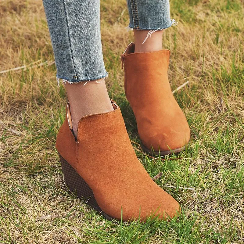 Women Winter Fashion Medium High Leopard Suede Wedge Boots