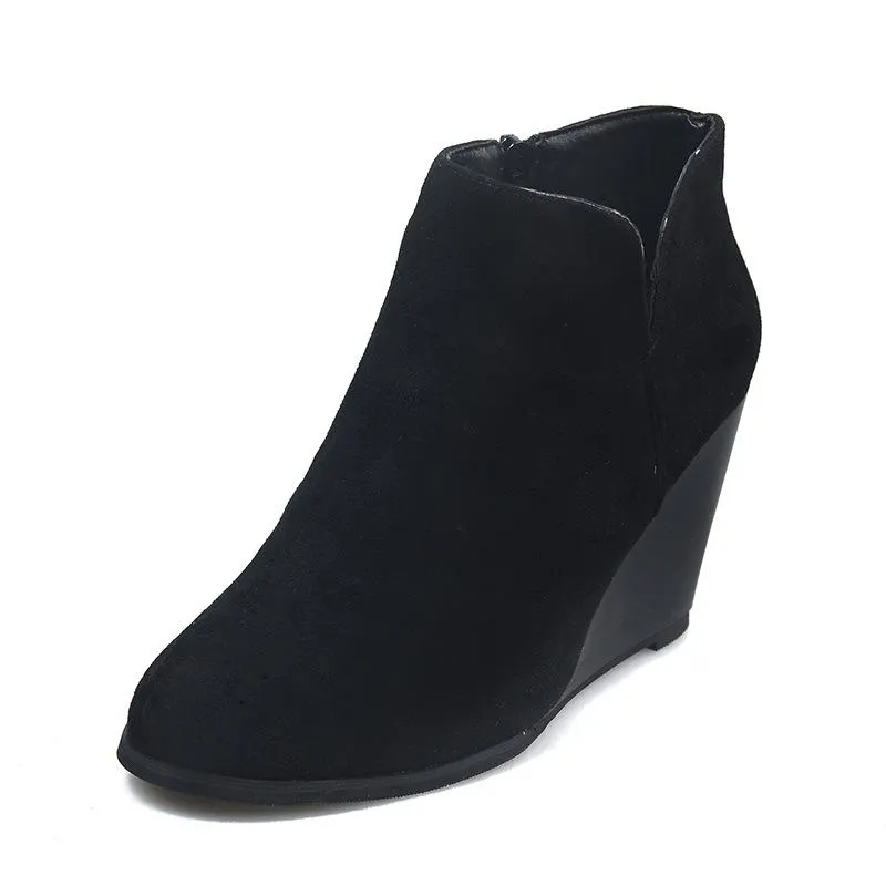 Women Winter Fashion Medium High Leopard Suede Wedge Boots