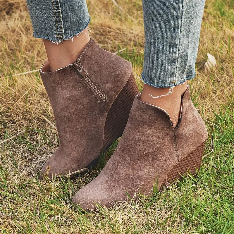 Women Winter Fashion Medium High Leopard Suede Wedge Boots