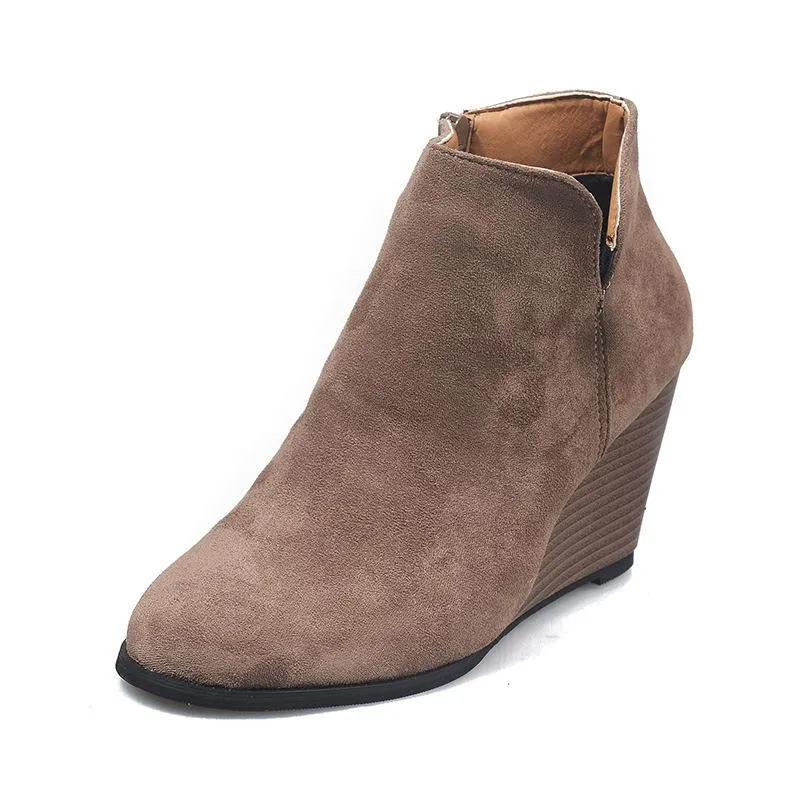 Women Winter Fashion Medium High Leopard Suede Wedge Boots
