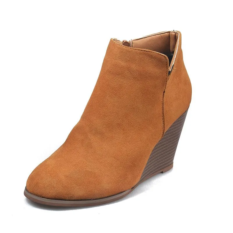 Women Winter Fashion Medium High Leopard Suede Wedge Boots