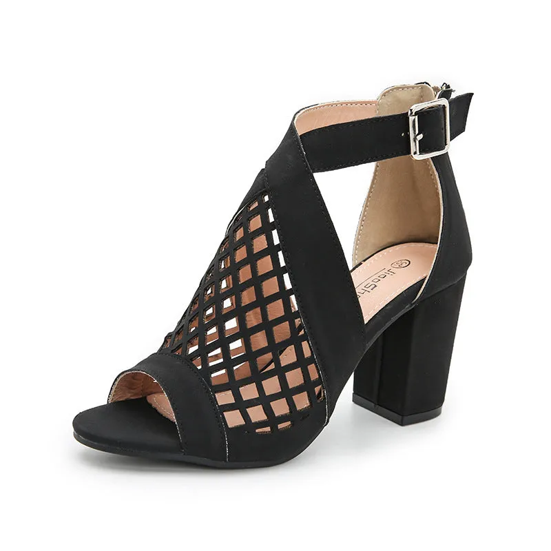 Women's Fish Mouth Sandals Hollow Chunky High Heels Shoes