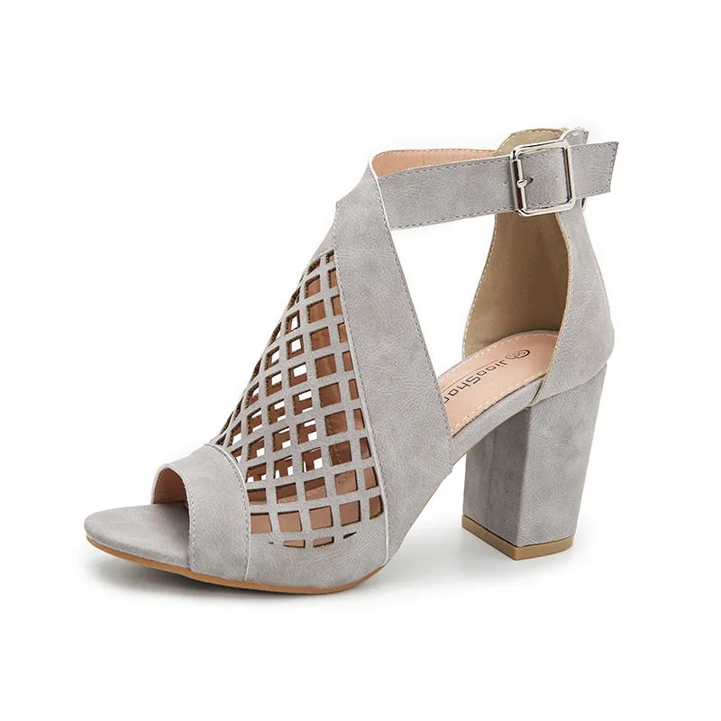 Women's Fish Mouth Sandals Hollow Chunky High Heels Shoes