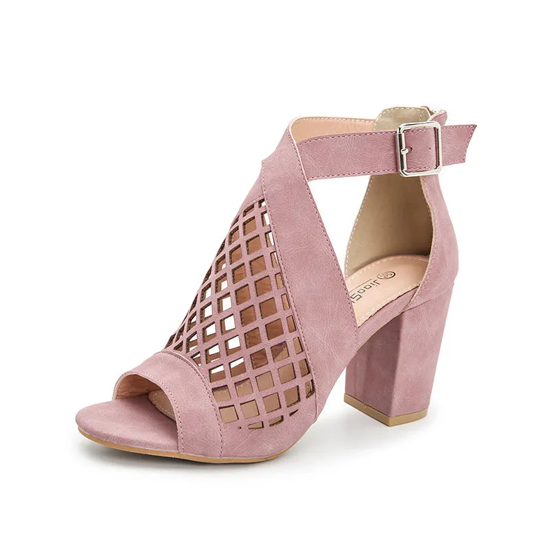 Women's Fish Mouth Sandals Hollow Chunky High Heels Shoes